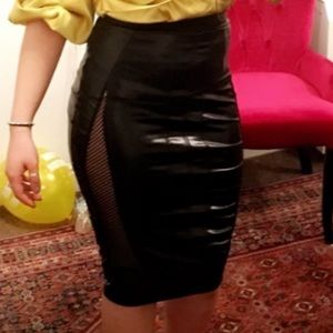 Faux leather skirt with mesh sides